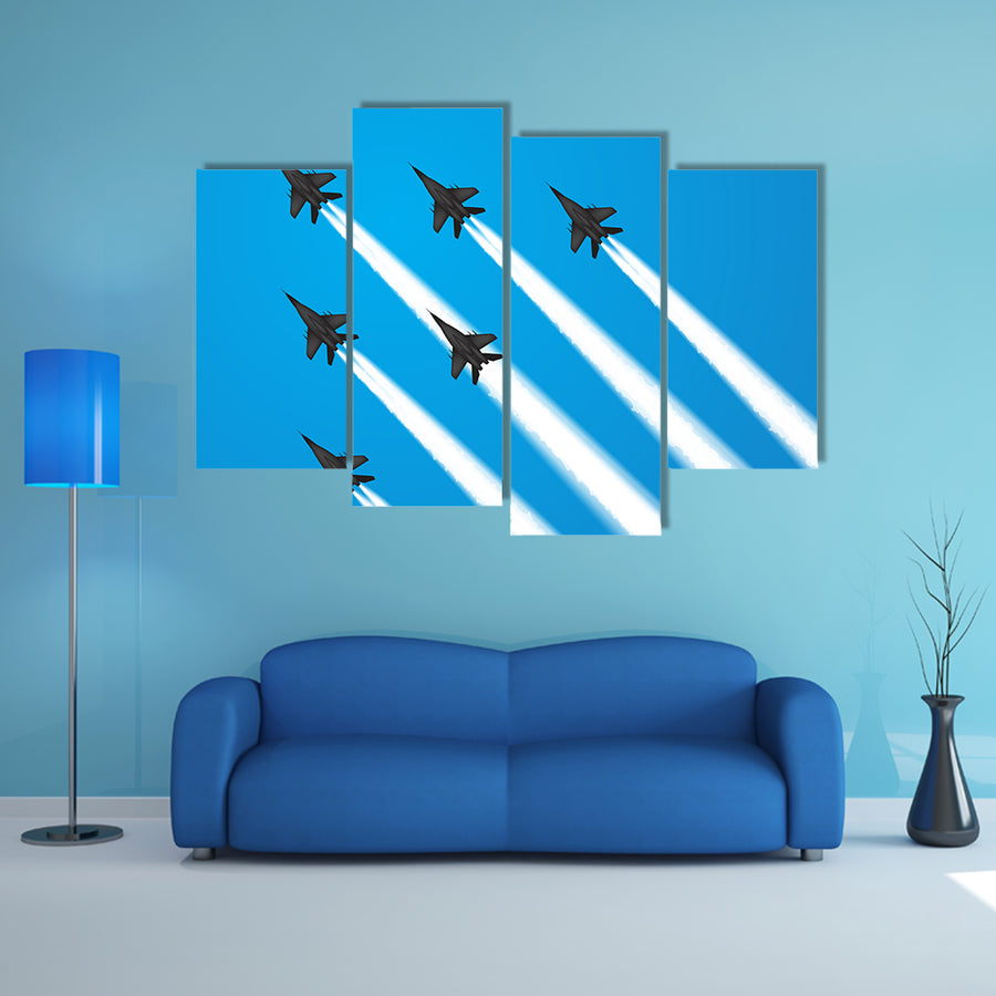 Amazing Glimpse Of Vector Illustration By The Military Fighter Jets Multi Panel Canvas Wall Art