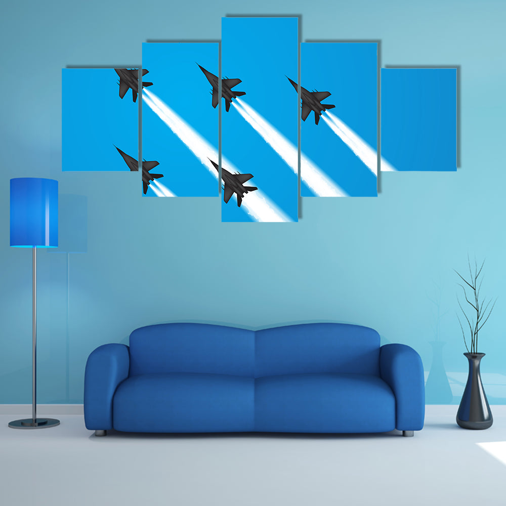 Amazing Glimpse Of Vector Illustration By The Military Fighter Jets Multi Panel Canvas Wall Art
