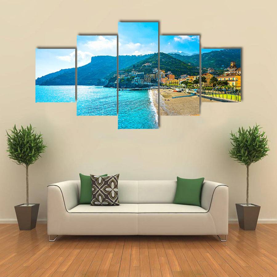 Minori town in Amalfi coast panoramic beach view Multi Panel Canvas Wall Art