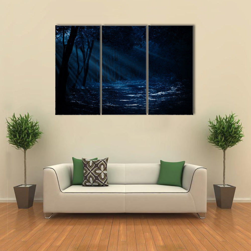 Forest Under The Moonlight Multi Panel Canvas Wall Art