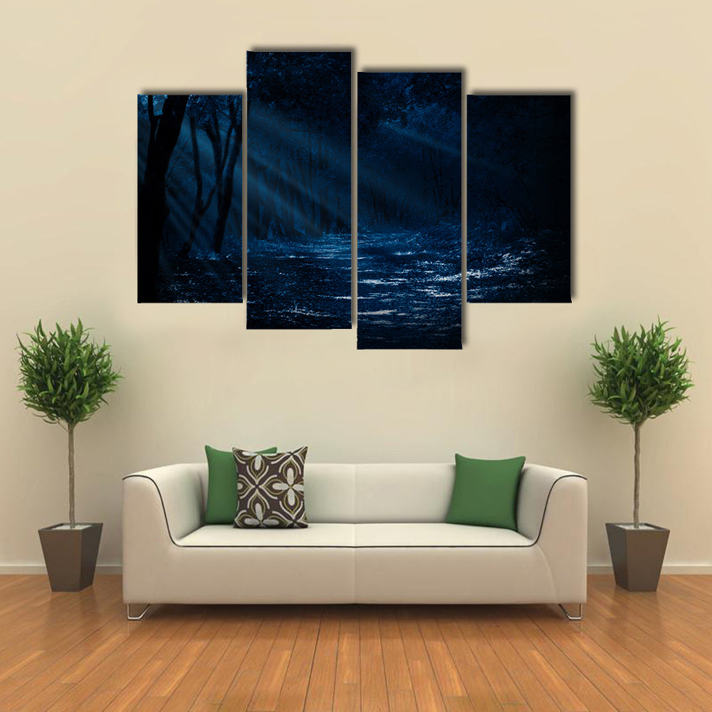 Forest Under The Moonlight Multi Panel Canvas Wall Art