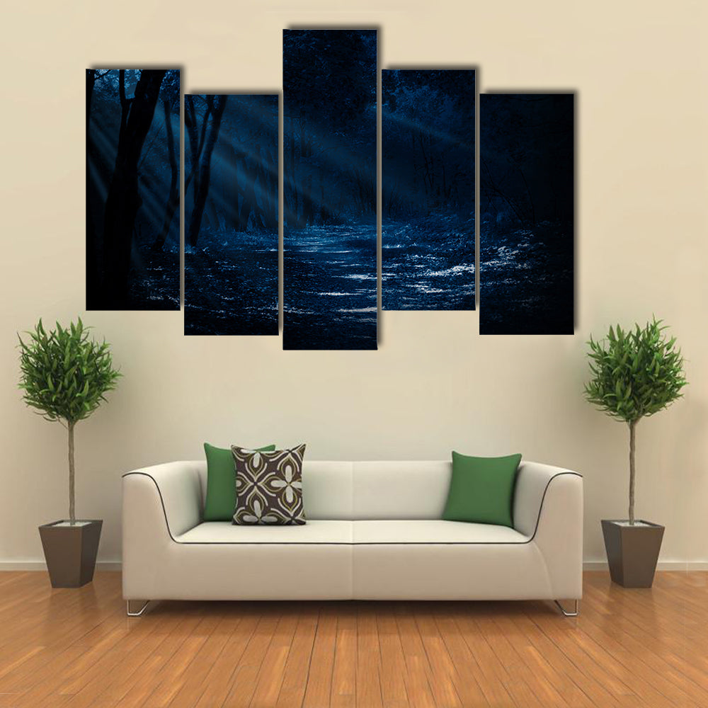 Forest Under The Moonlight Multi Panel Canvas Wall Art