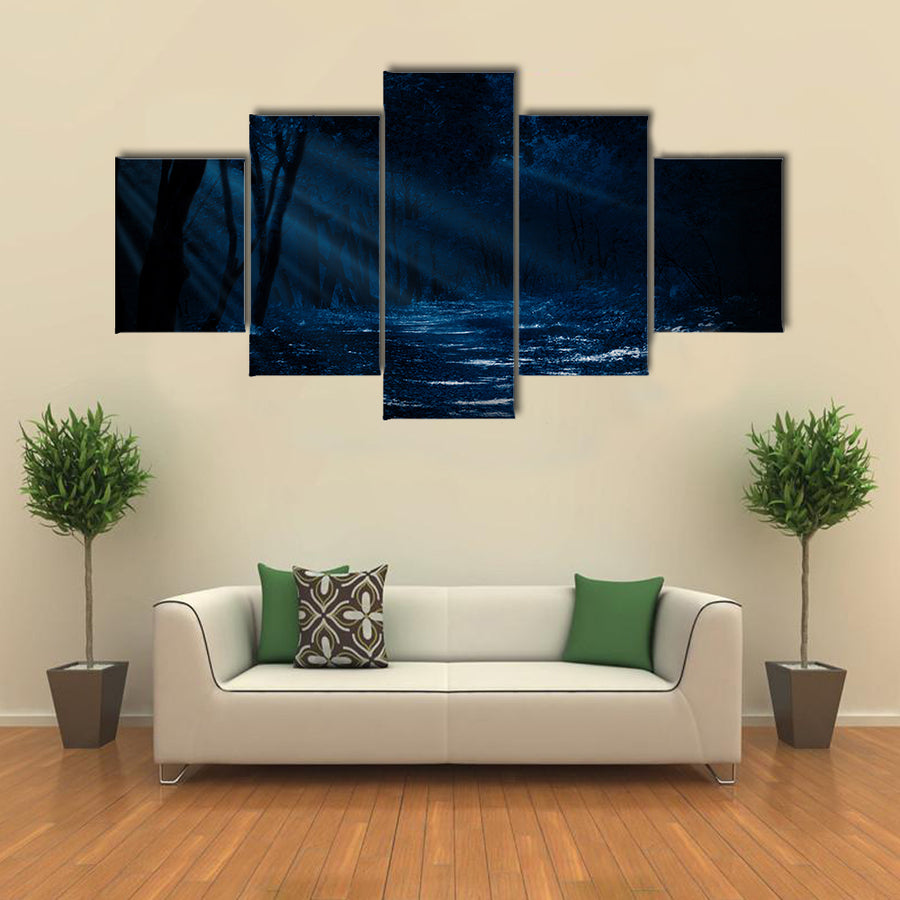 Forest Under The Moonlight Multi Panel Canvas Wall Art