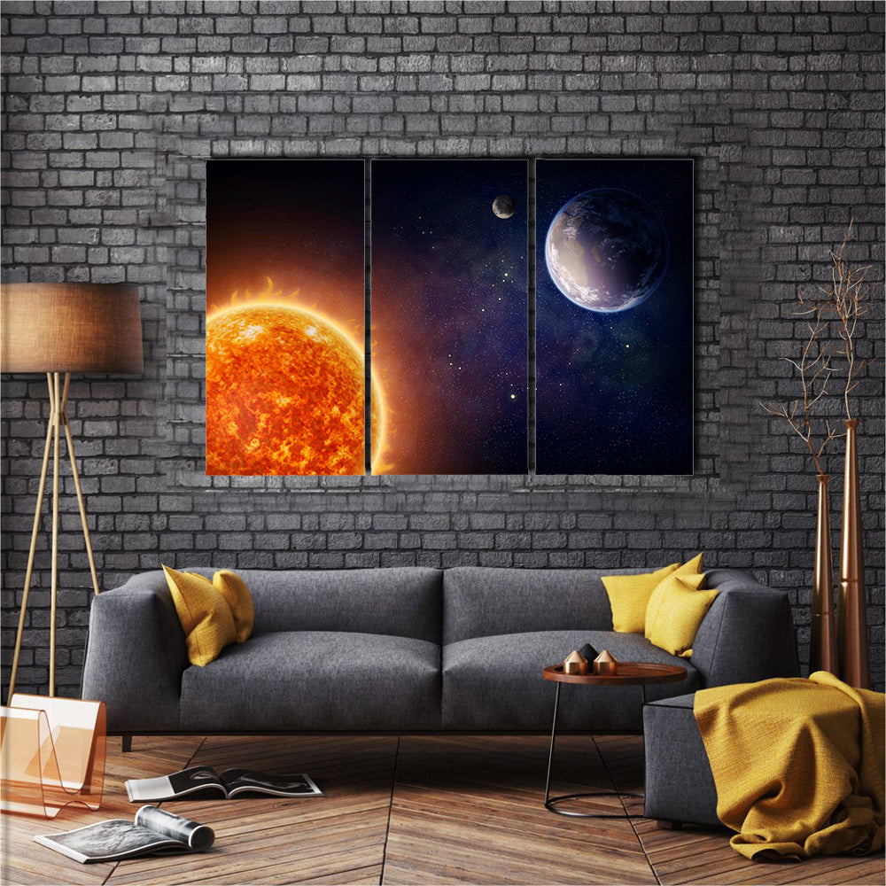 When Earth, Moon And Sun Gets Aligned Multi Panel Canvas Wall Art