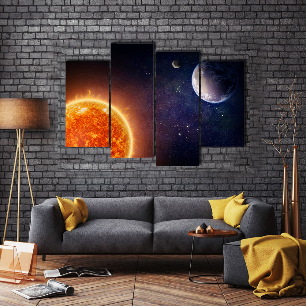When Earth, Moon And Sun Gets Aligned Multi Panel Canvas Wall Art