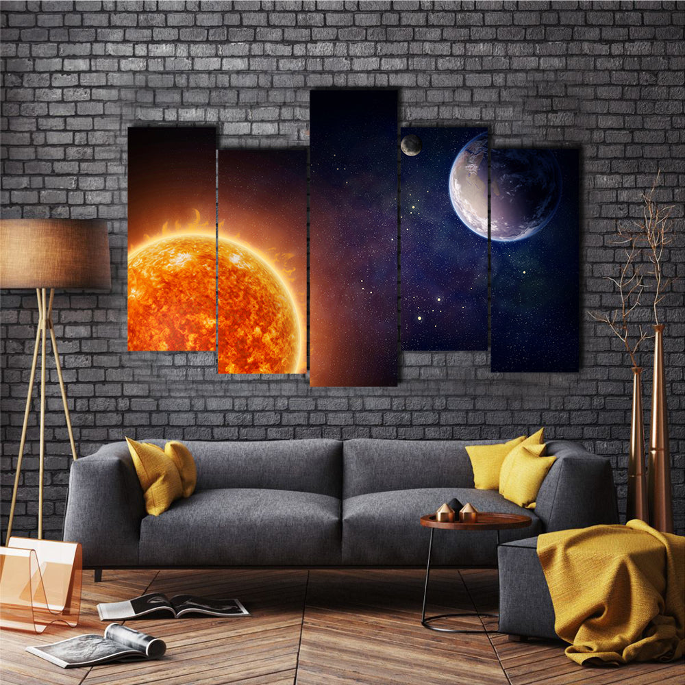 When Earth, Moon And Sun Gets Aligned Multi Panel Canvas Wall Art