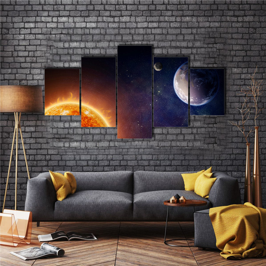 When Earth, Moon And Sun Gets Aligned Multi Panel Canvas Wall Art