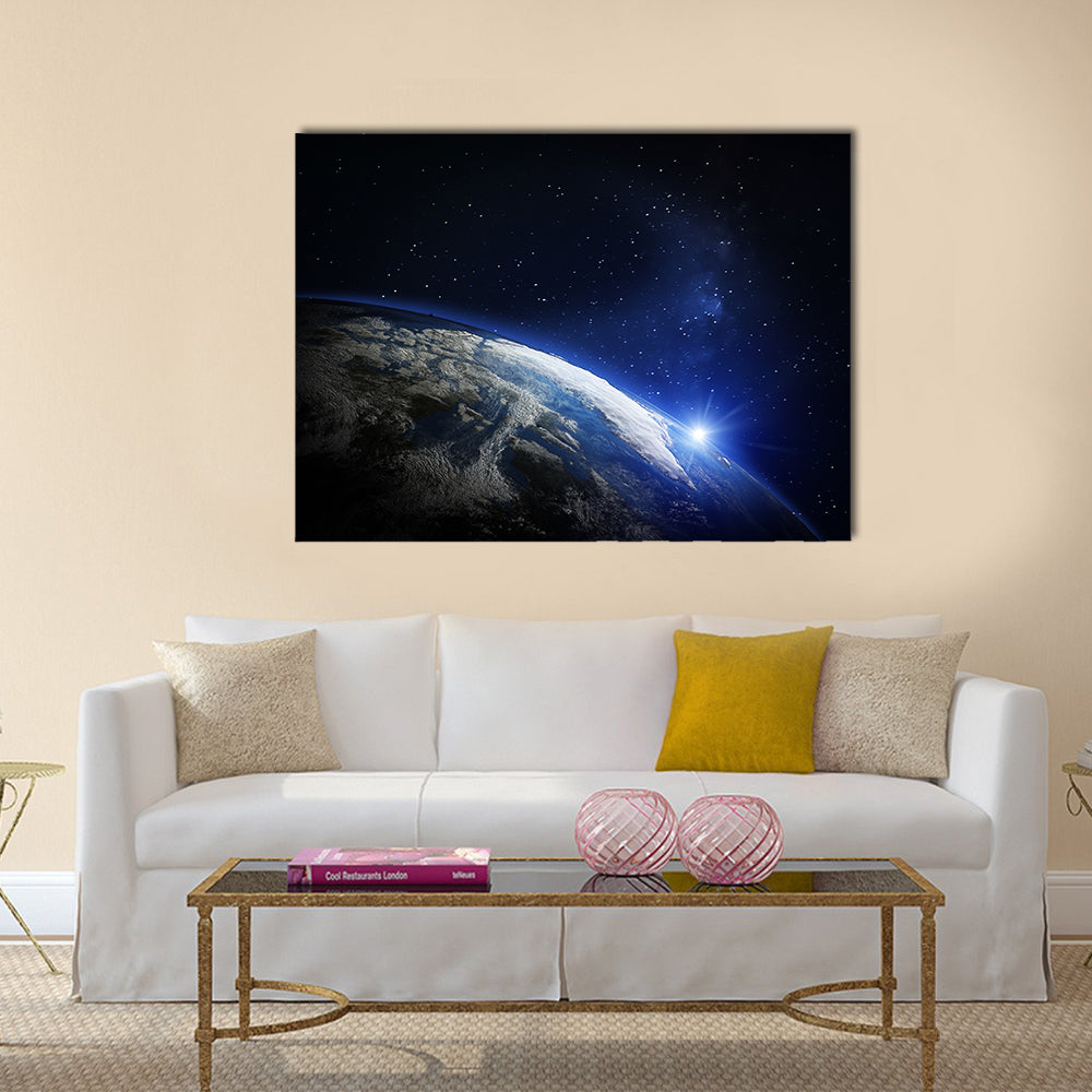 A Heavenly View Of Earth From Outer Space Multi Panel Canvas Wall Art