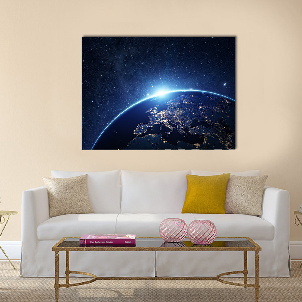 Earth At Night In Space Multi Panel Canvas Wall Art