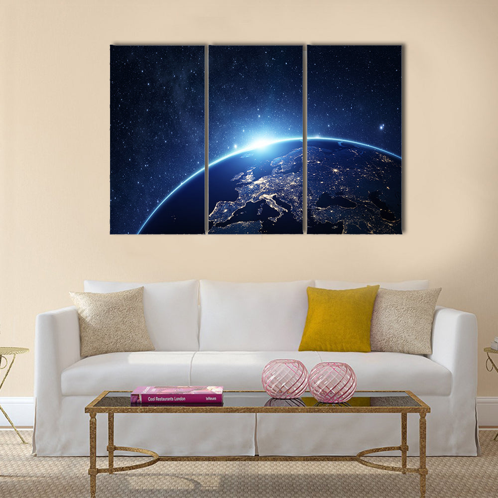 Earth At Night In Space Multi Panel Canvas Wall Art
