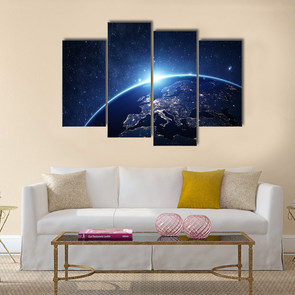 Earth At Night In Space Multi Panel Canvas Wall Art