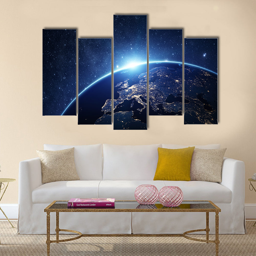 Earth At Night In Space Multi Panel Canvas Wall Art