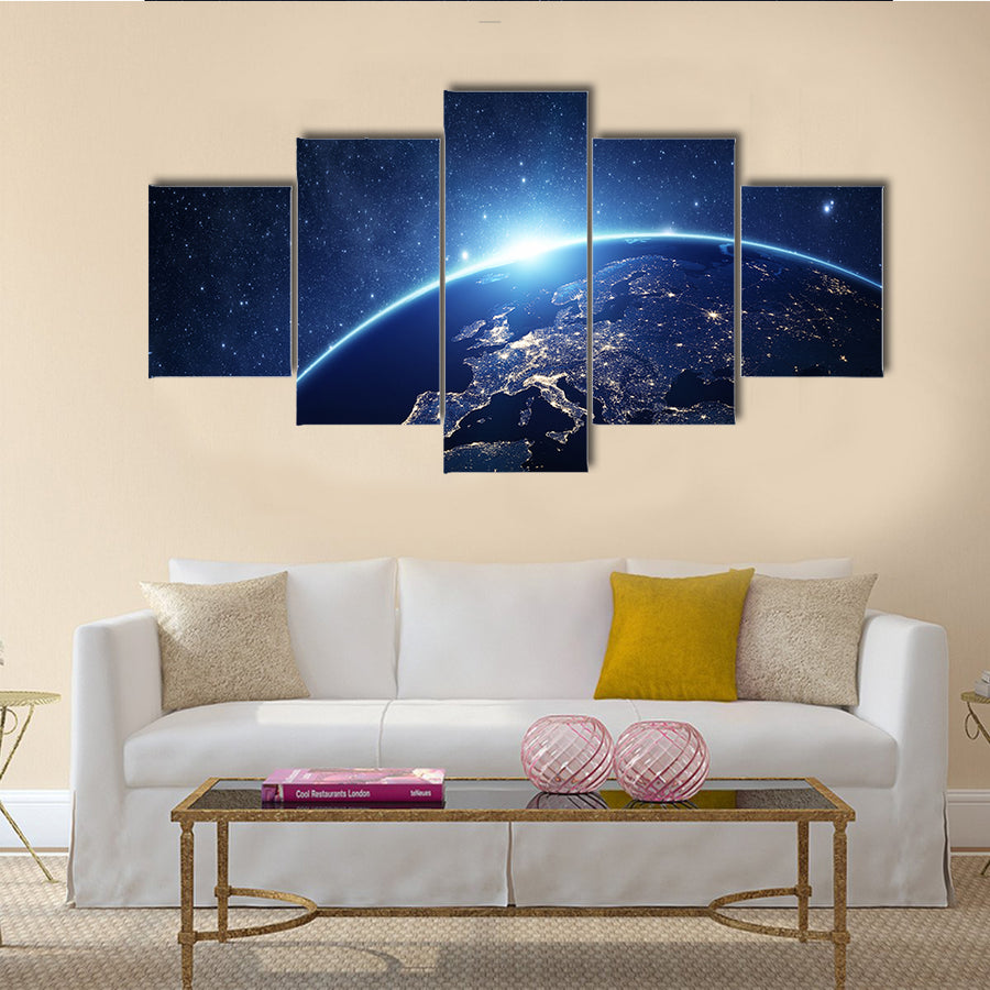 Earth At Night In Space Multi Panel Canvas Wall Art