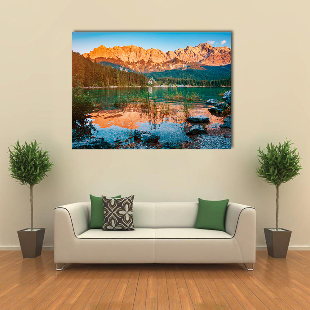 Scenic surroundings near famous lake Eibsee Wonderful day gorgeous scene Multi Panel Canvas Wall Art