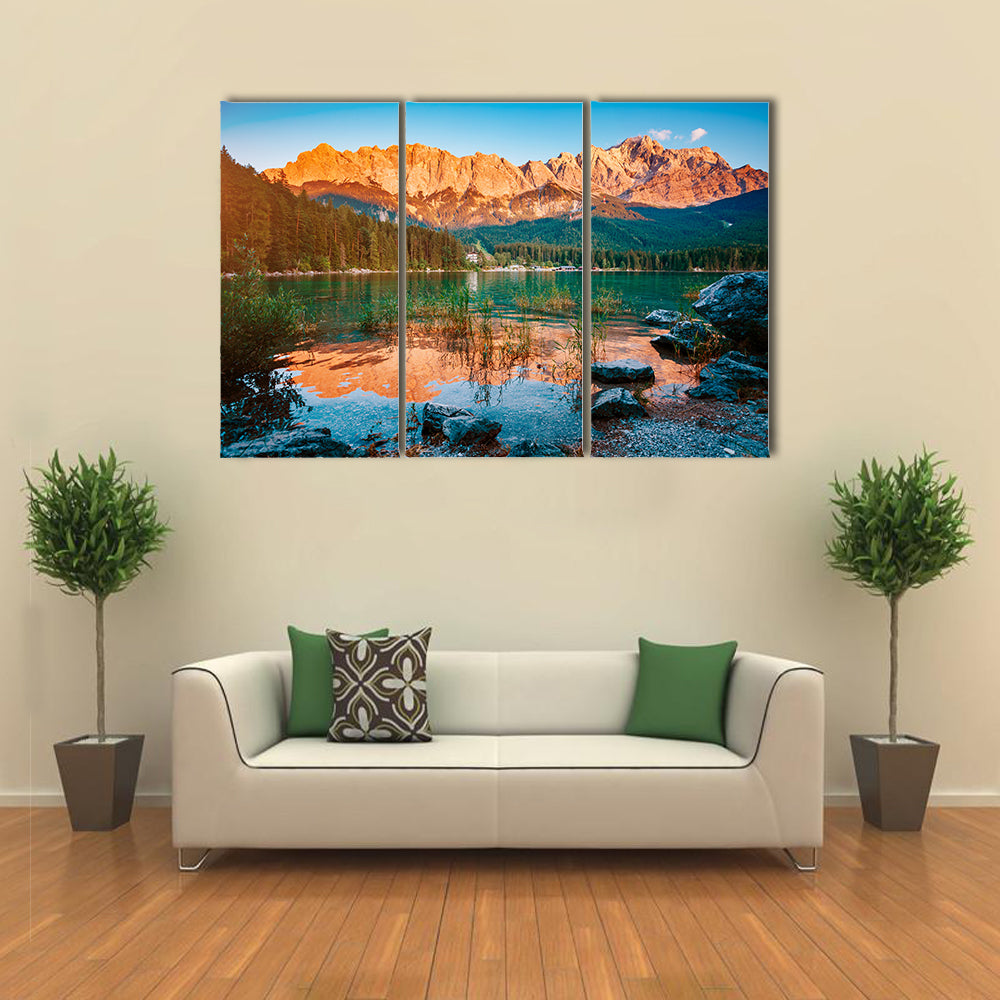 Scenic surroundings near famous lake Eibsee Wonderful day gorgeous scene Multi Panel Canvas Wall Art