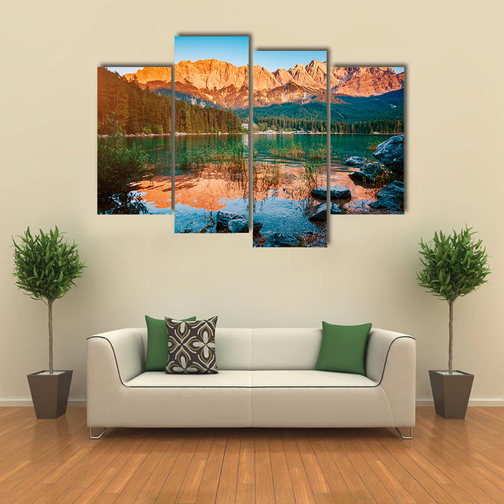 Scenic surroundings near famous lake Eibsee Wonderful day gorgeous scene Multi Panel Canvas Wall Art
