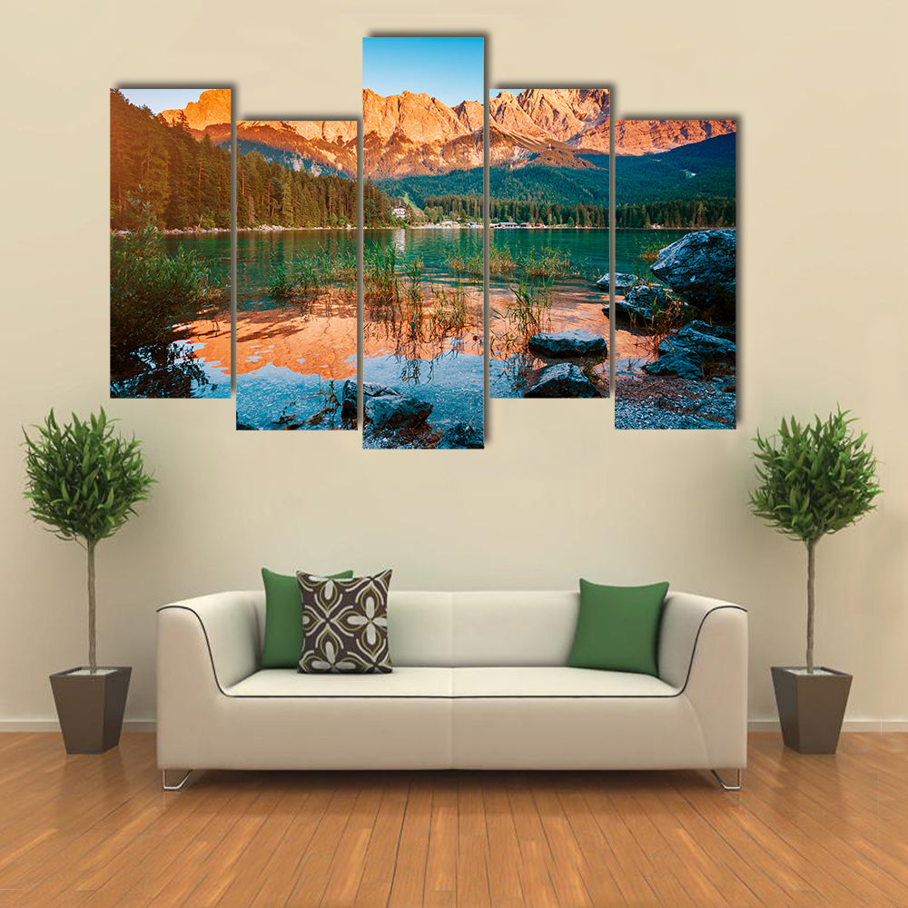 Scenic surroundings near famous lake Eibsee Wonderful day gorgeous scene Multi Panel Canvas Wall Art