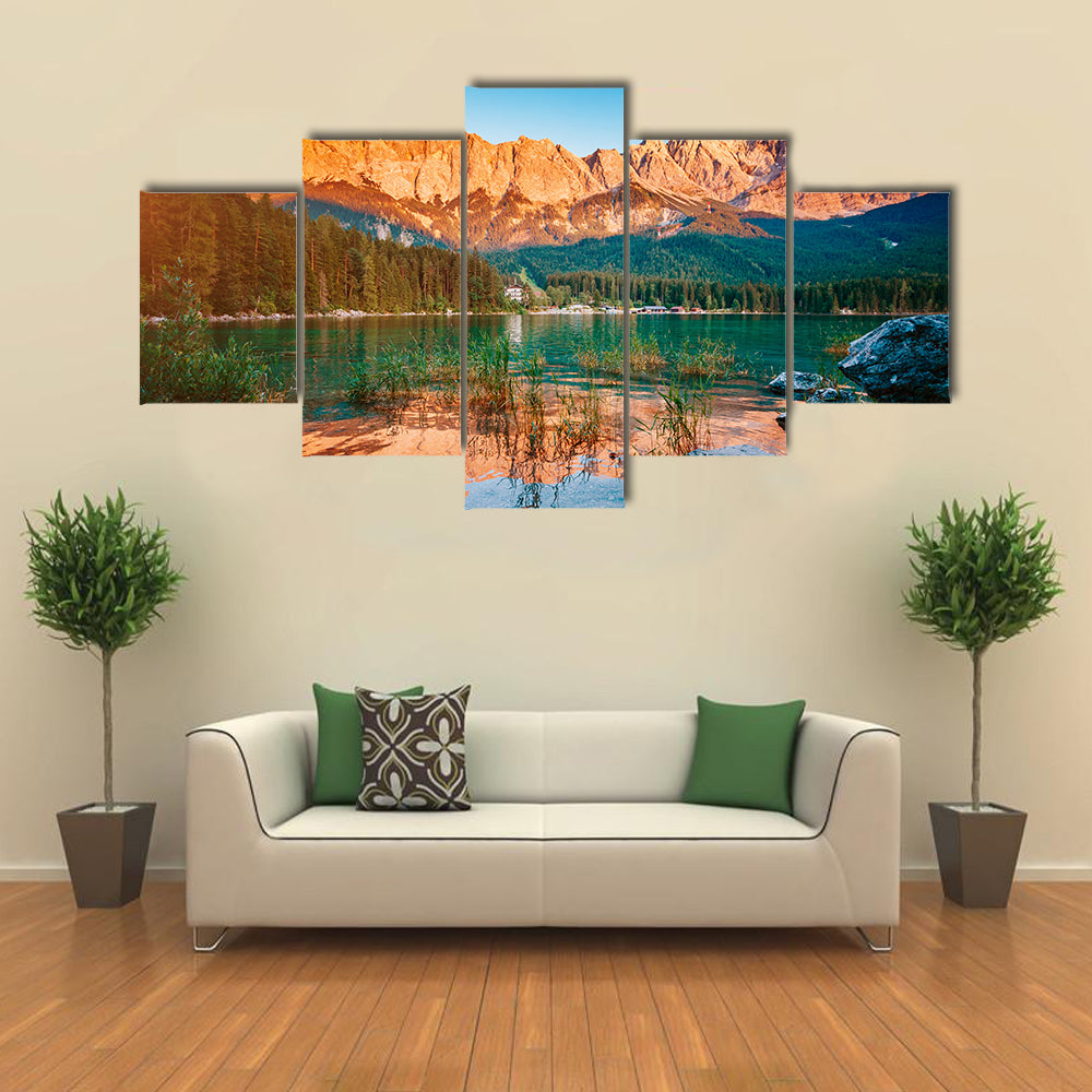 Scenic surroundings near famous lake Eibsee Wonderful day gorgeous scene Multi Panel Canvas Wall Art