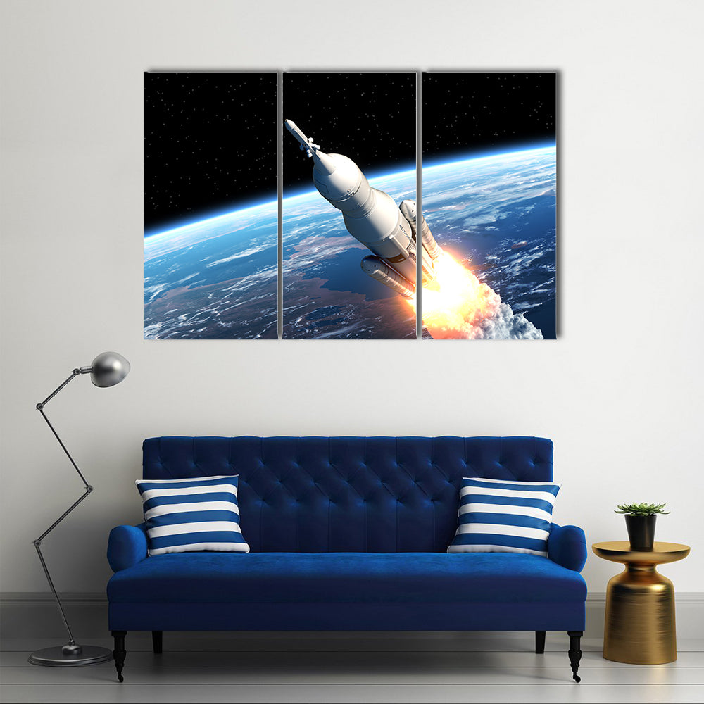 A 3D Space Launch System In An Ignition Mode Multi Panel Canvas Wall Art