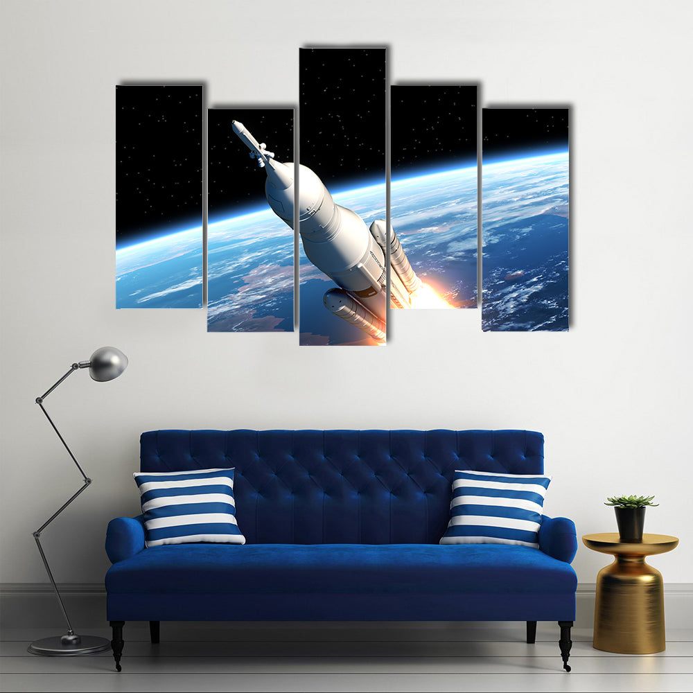 A 3D Space Launch System In An Ignition Mode Multi Panel Canvas Wall Art