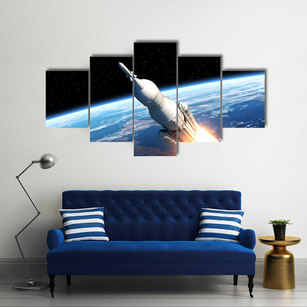 A 3D Space Launch System In An Ignition Mode Multi Panel Canvas Wall Art