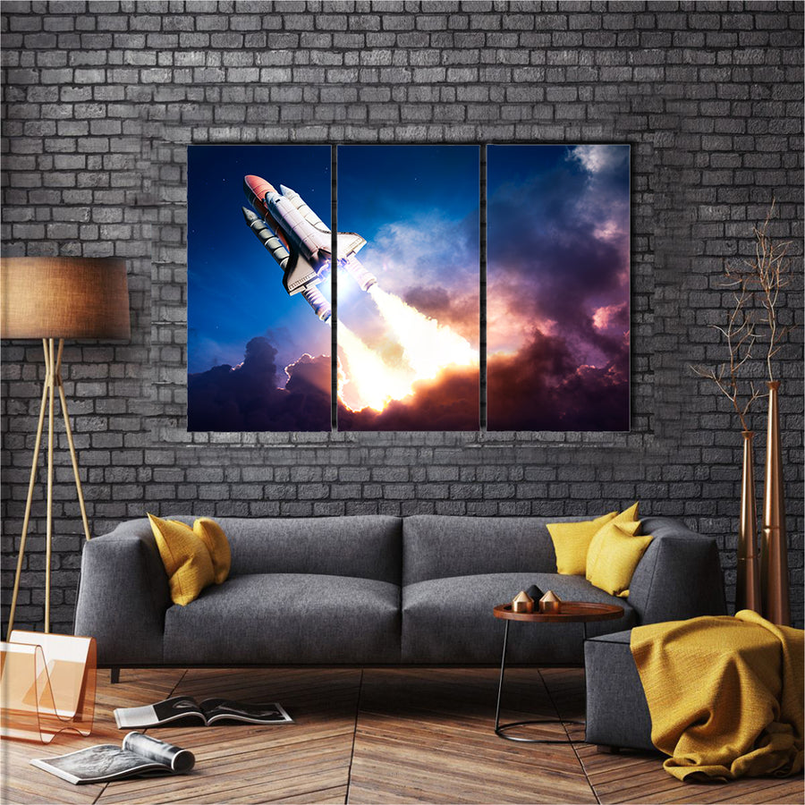 A Space Shuttle On A Mission To Exotic Planet Multi Panel Canvas Wall Art