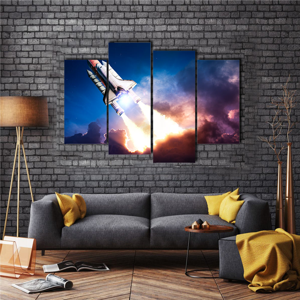 A Space Shuttle On A Mission To Exotic Planet Multi Panel Canvas Wall Art