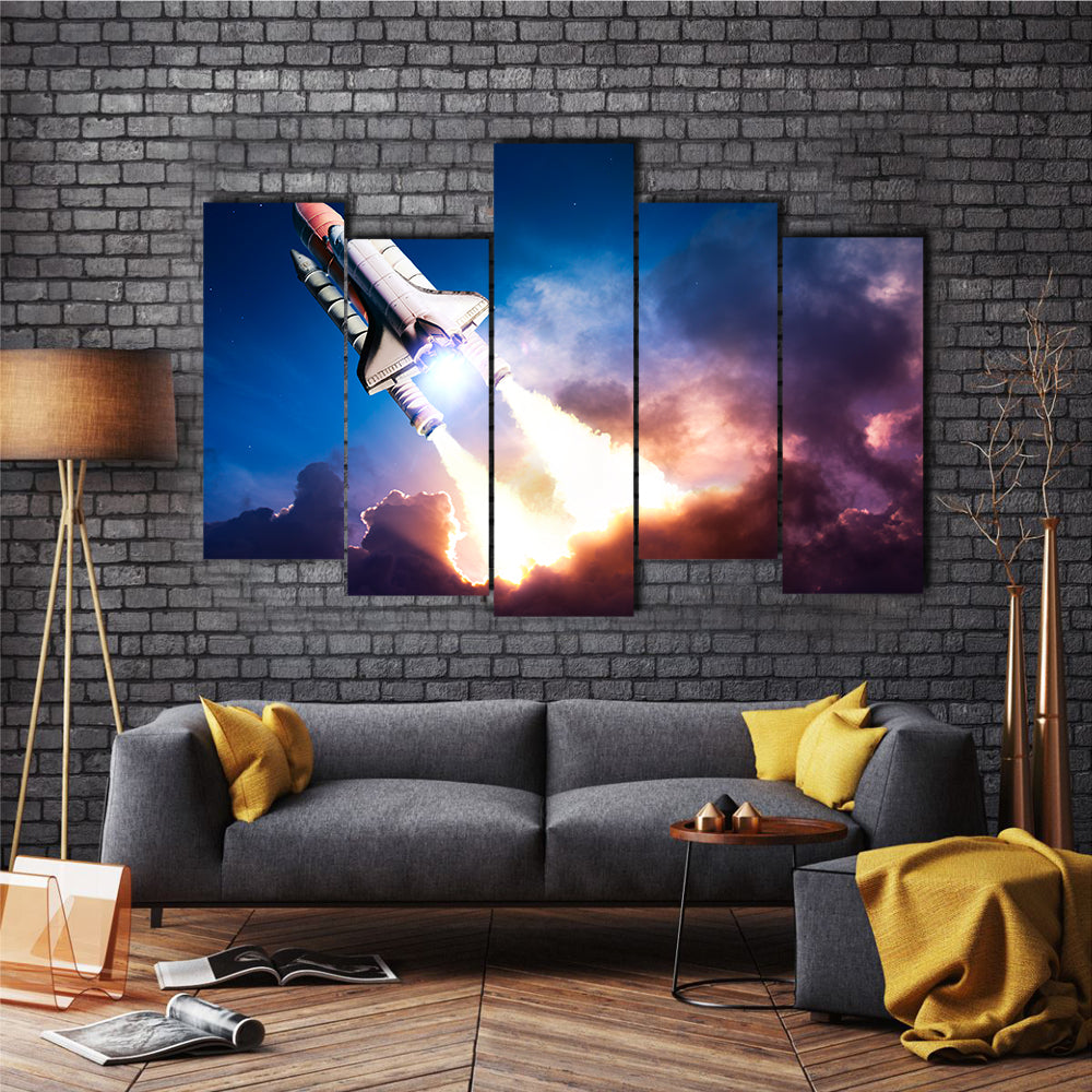 A Space Shuttle On A Mission To Exotic Planet Multi Panel Canvas Wall Art