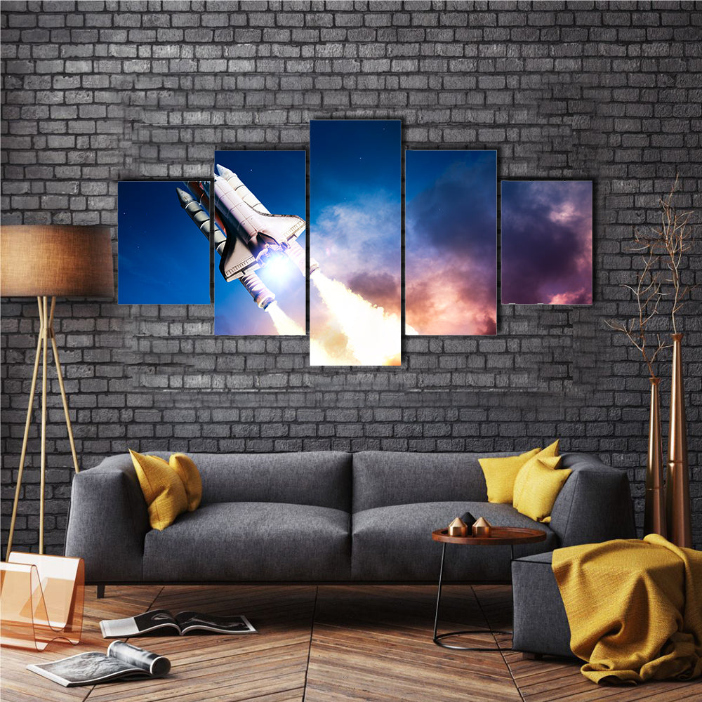 A Space Shuttle On A Mission To Exotic Planet Multi Panel Canvas Wall Art