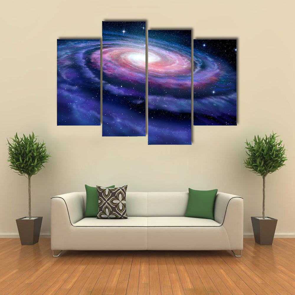 Milky Way With A Colorful Spiral Galaxy Multi Panel Canvas Wall Art