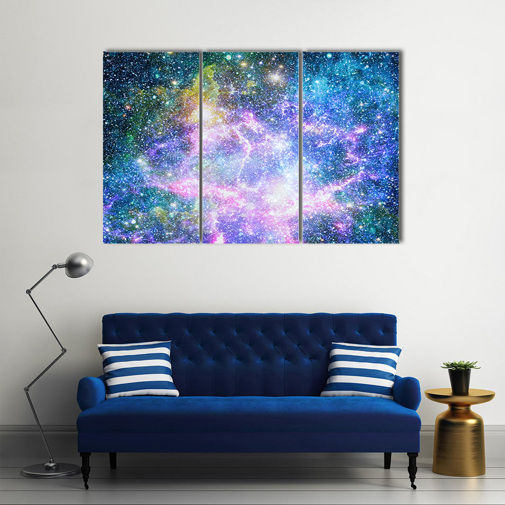 Spirals In Galaxy With Shining Stars And Meteors Multi Panel Canvas Wall Art