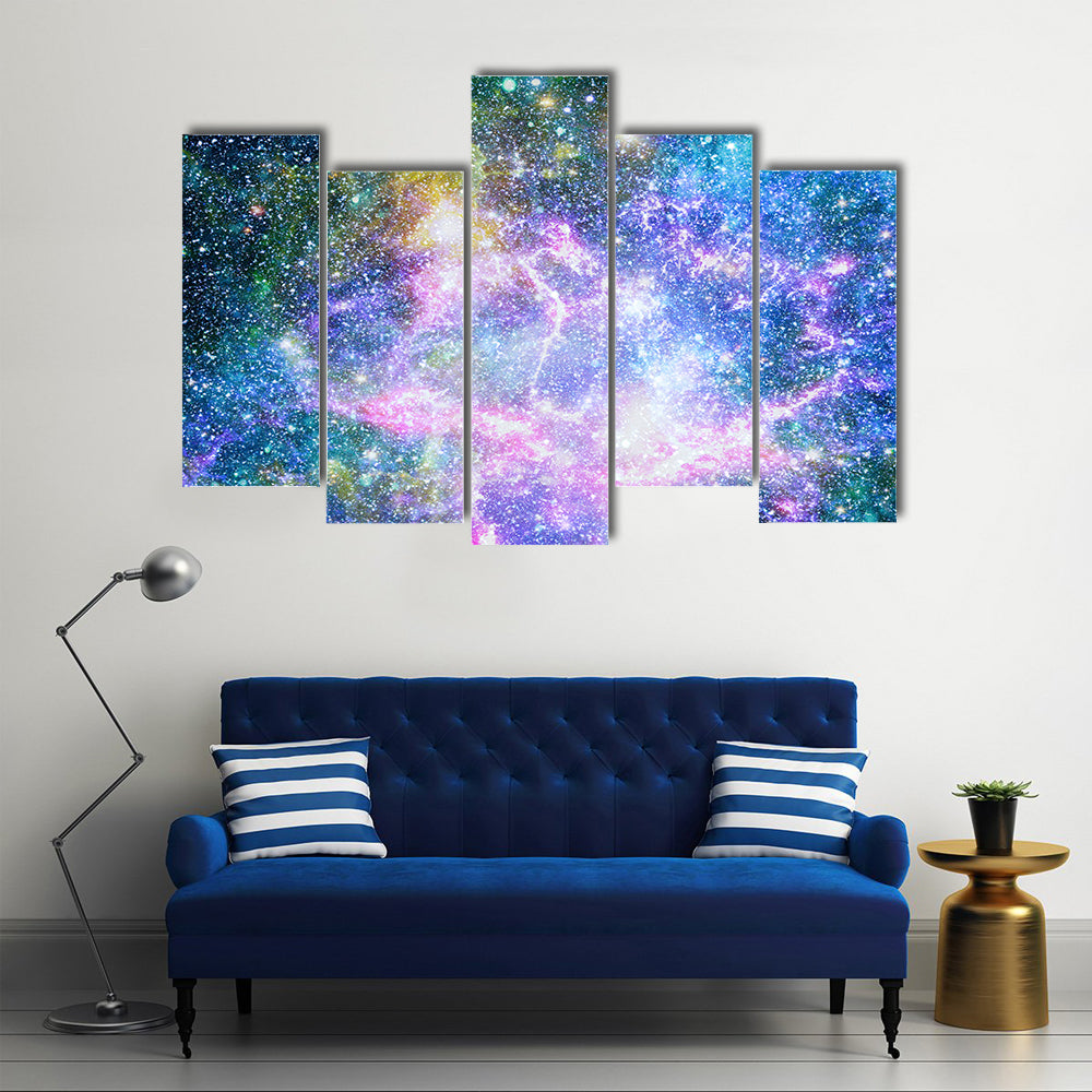 Spirals In Galaxy With Shining Stars And Meteors Multi Panel Canvas Wall Art