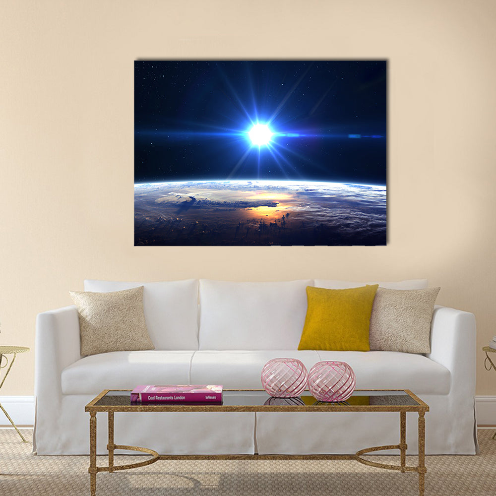 Earth Under High Resolution In The Light Of Star Multi Panel Canvas Wall Art