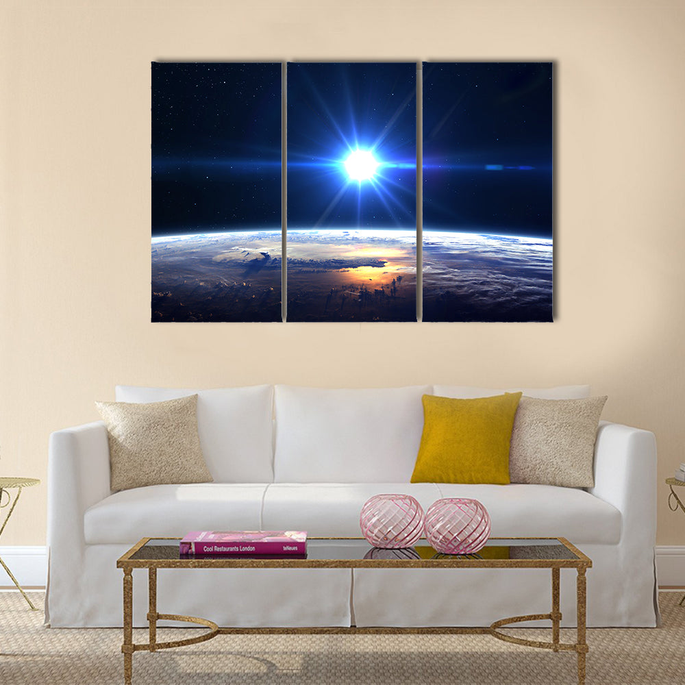 Earth Under High Resolution In The Light Of Star Multi Panel Canvas Wall Art