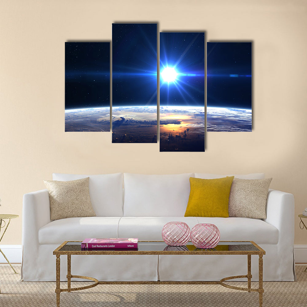 Earth Under High Resolution In The Light Of Star Multi Panel Canvas Wall Art