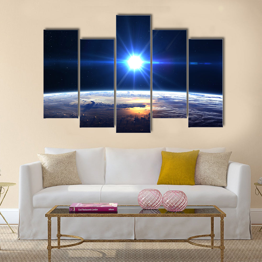Earth Under High Resolution In The Light Of Star Multi Panel Canvas Wall Art