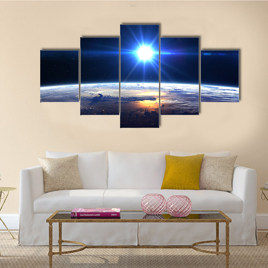 Earth Under High Resolution In The Light Of Star Multi Panel Canvas Wall Art