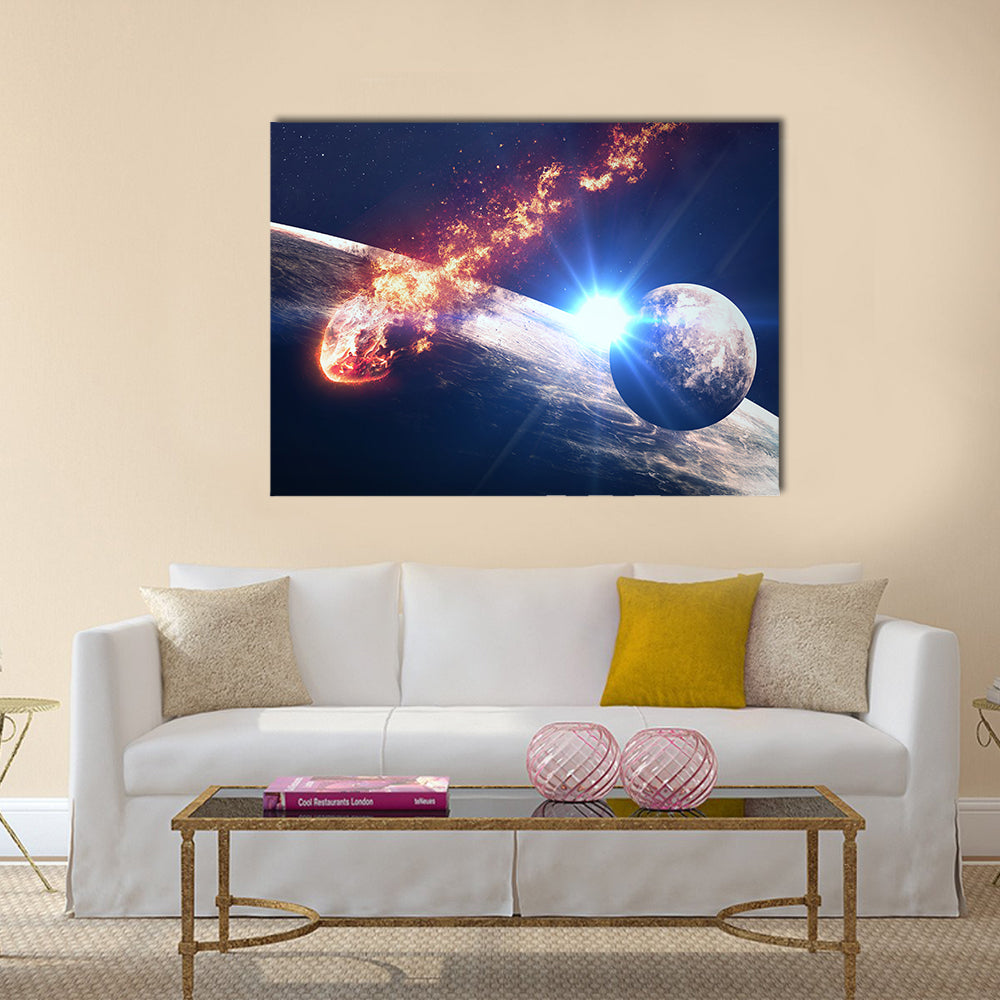 Scene Of Universe With Galaxy And Blazing Meteor Multi Panel Canvas Wall Art
