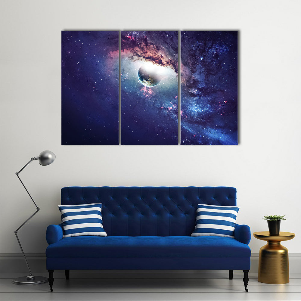 Universe Adorned With The Planets, Galaxies And Stars Multi Panel Canvas Wall Art