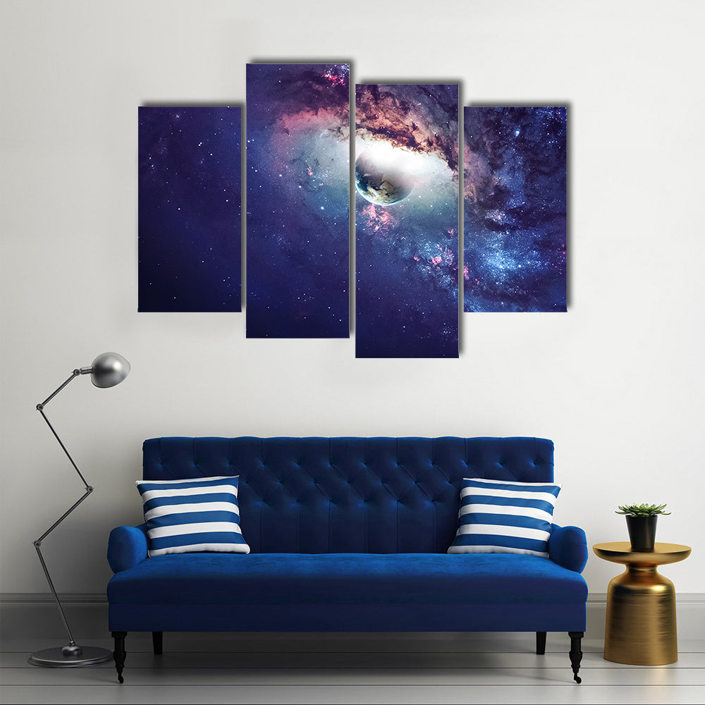 Universe Adorned With The Planets, Galaxies And Stars Multi Panel Canvas Wall Art