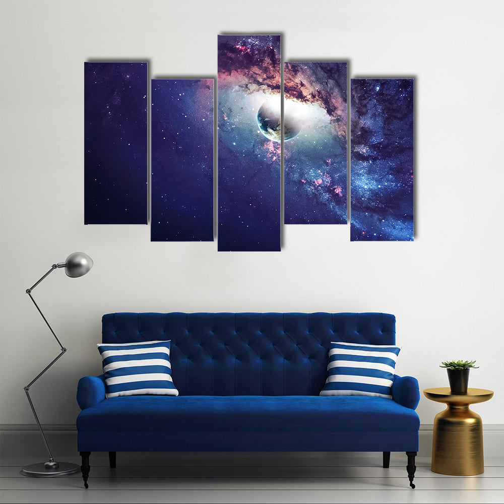 Universe Adorned With The Planets, Galaxies And Stars Multi Panel Canvas Wall Art