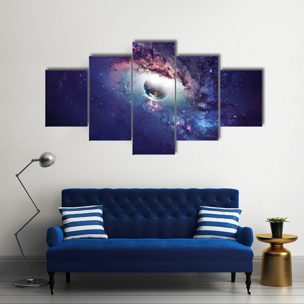 Universe Adorned With The Planets, Galaxies And Stars Multi Panel Canvas Wall Art