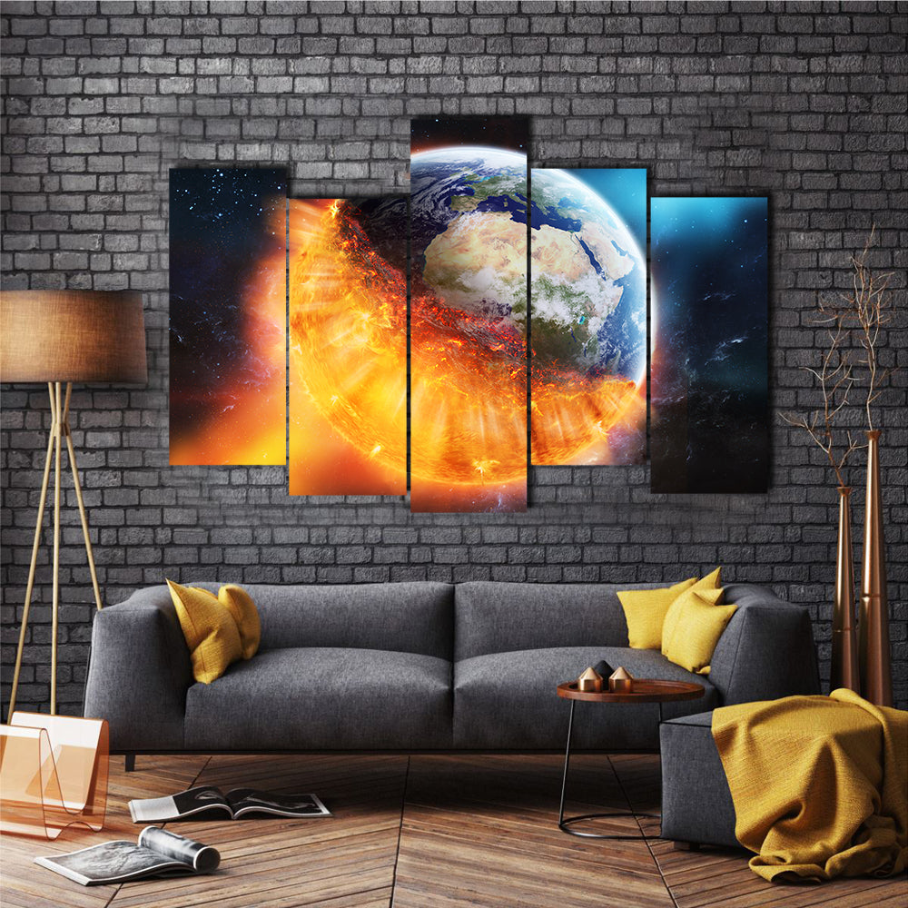 When Earth Got Sun Kissed In Outer Space Multi Panel Canvas Wall Art