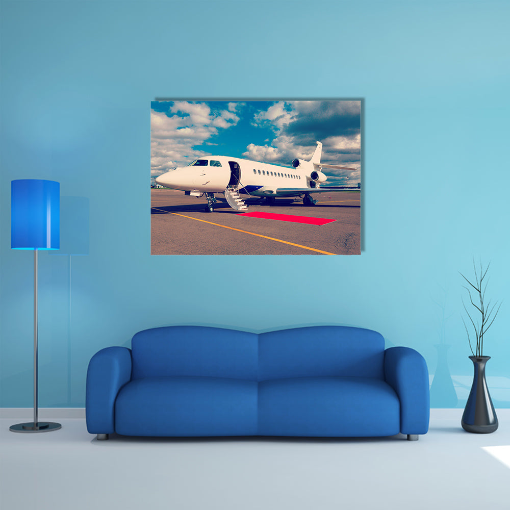 A Ravishing Private Jet On The Runway Multi Panel Canvas Wall Art