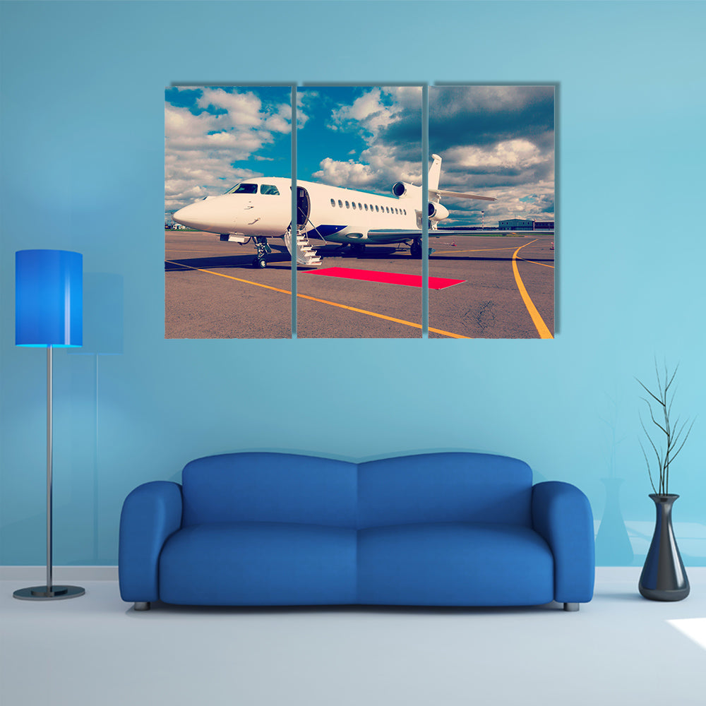 A Ravishing Private Jet On The Runway Multi Panel Canvas Wall Art