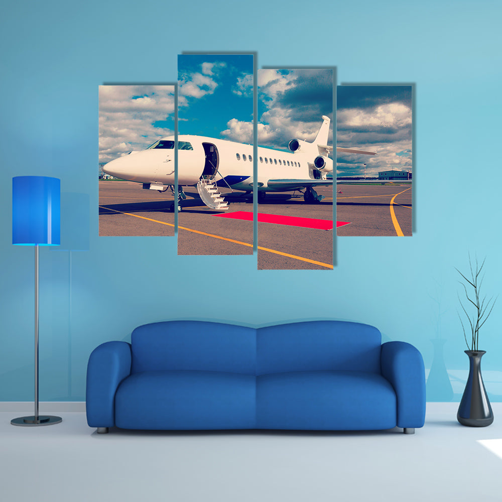 A Ravishing Private Jet On The Runway Multi Panel Canvas Wall Art