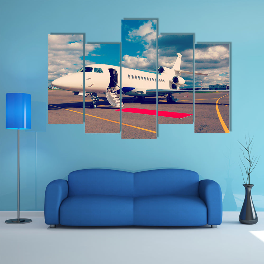 A Ravishing Private Jet On The Runway Multi Panel Canvas Wall Art
