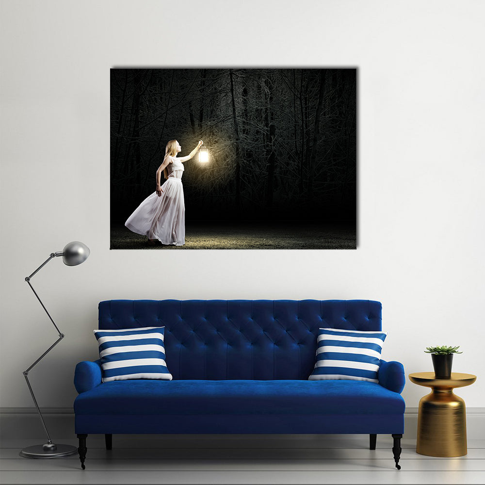 Women In The Woods At Night Multi Panel Canvas Wall Art