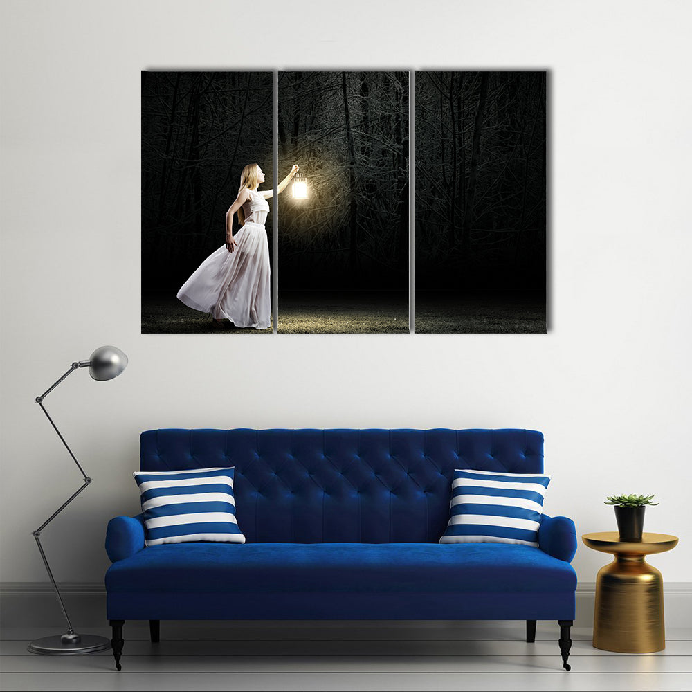 Women In The Woods At Night Multi Panel Canvas Wall Art