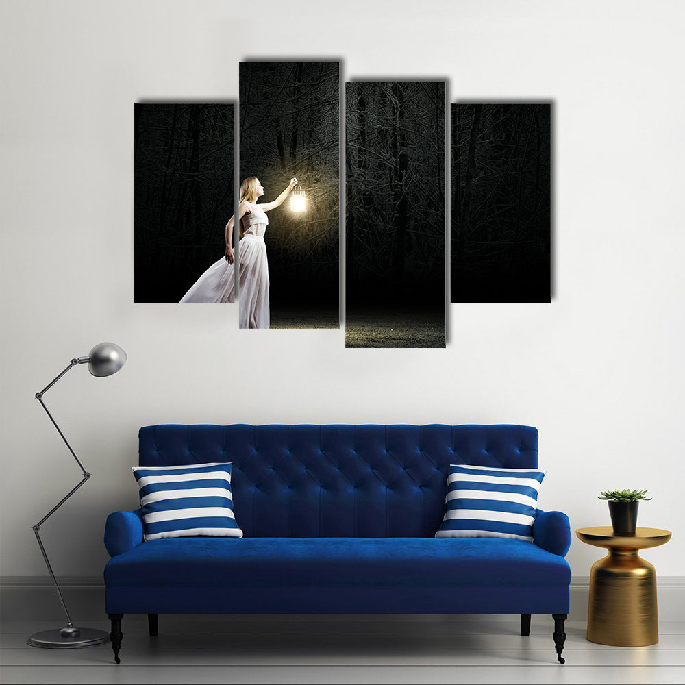 Women In The Woods At Night Multi Panel Canvas Wall Art